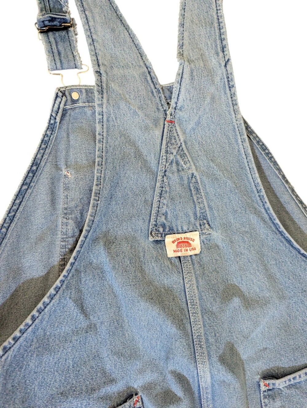 Vtg. Round House Light Blue Denim Overalls Authentic Kansas Farmer Thrashed - Picture 8 of 11